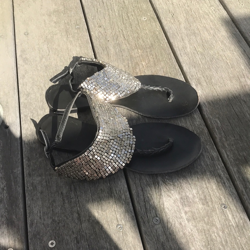 Black leather sandals with studded strap